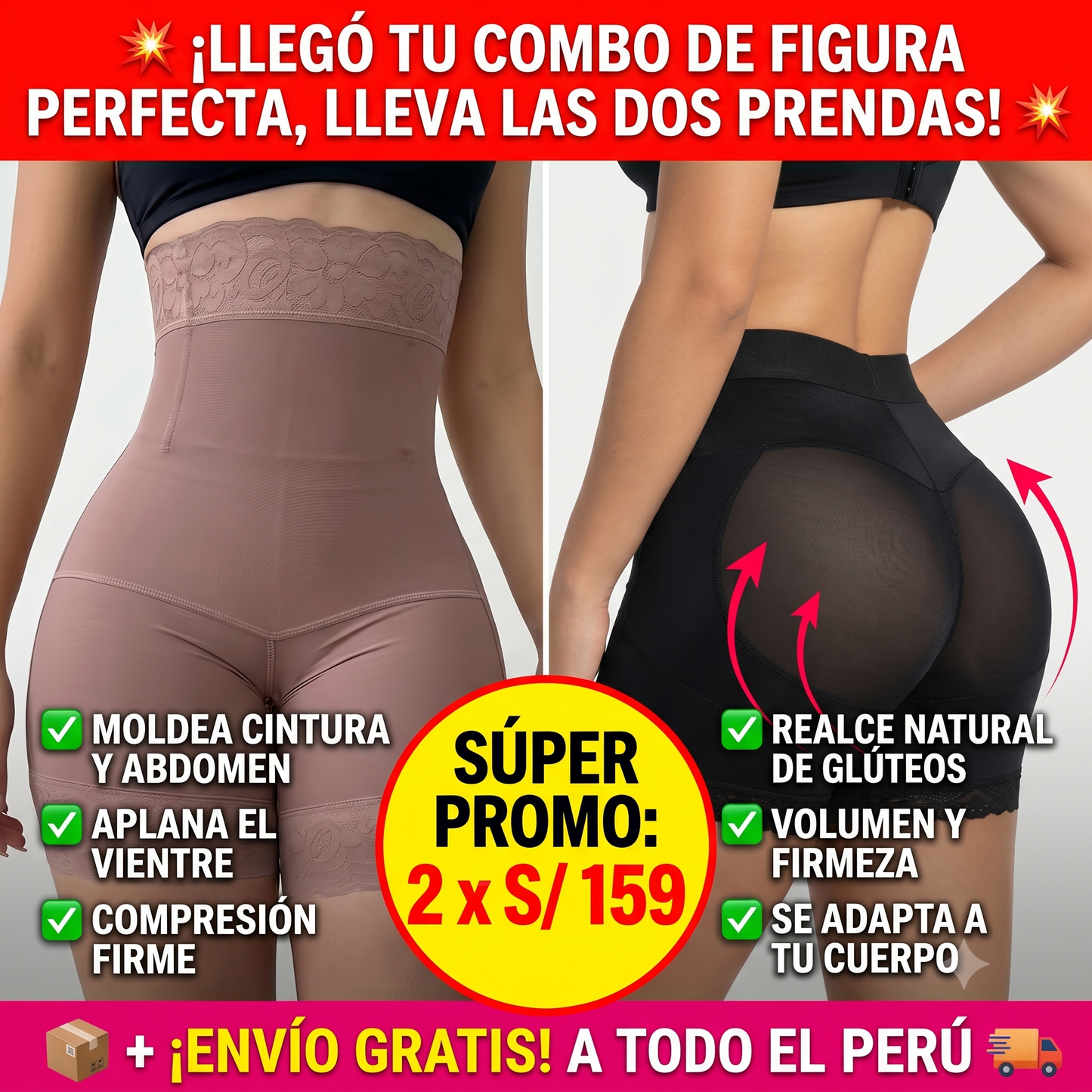 PACK MOLDEADOR |  CALZON LEVANTACOLA + SHORT MOLDEADOR TIRO ALTO